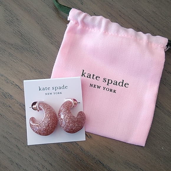 NEW Kate Spade Glitter Huggie Earrings in Gold - Picture 3 of 8